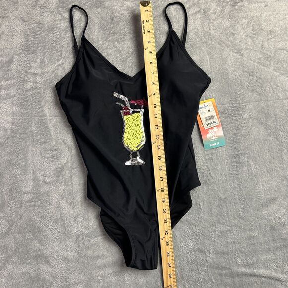 Ocean Pacific NWT Swimsuit Black Tropical Drink Vacation Sz. Medium - Picture 9 of 12